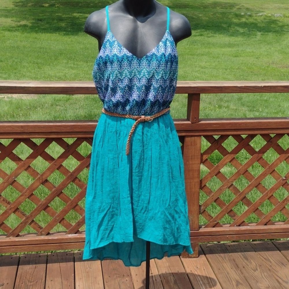Lily Rose Teal Blue and White Sleeveless Dress Size Medium